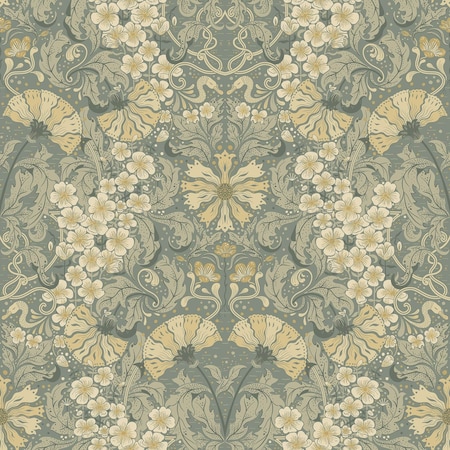 Manhattan Comfort Liverpool Ojvind Sea Green Floral Ogee 33 ft L X 209 in W Wallpaper BR4080-83113